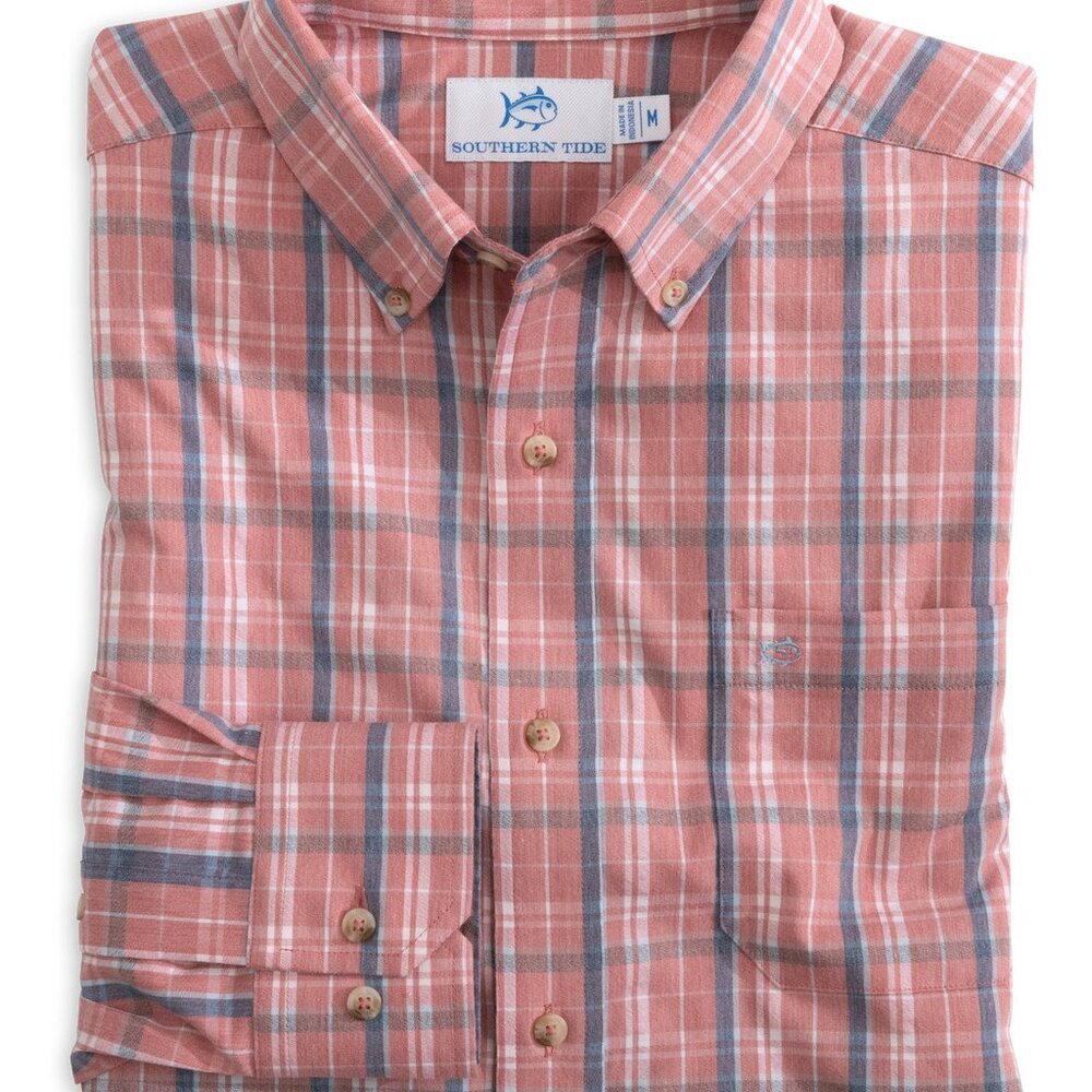 NWT Southern Tide Men's Coastal Passage Asheland Plaid Shirts Dusty Coral XL